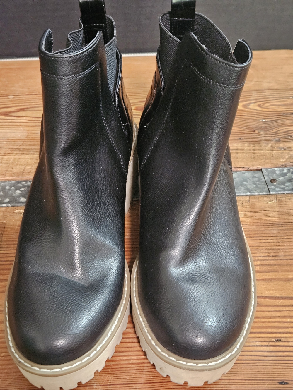 Dolce Vita Black Leather Combat Boots with Tan Lug Sole